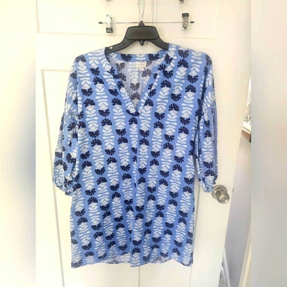 Mud Pie Blue Floral Tunic Dress Size M 100% Cotton Lightweight Boho Style